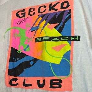 VTG Poly Tees white single stitch Gecko Beach Club Hawaii neon graphic tee sz XL